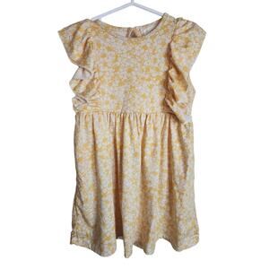 btween Ruffle Shoulder Yellow/White Soft Dress, 4T